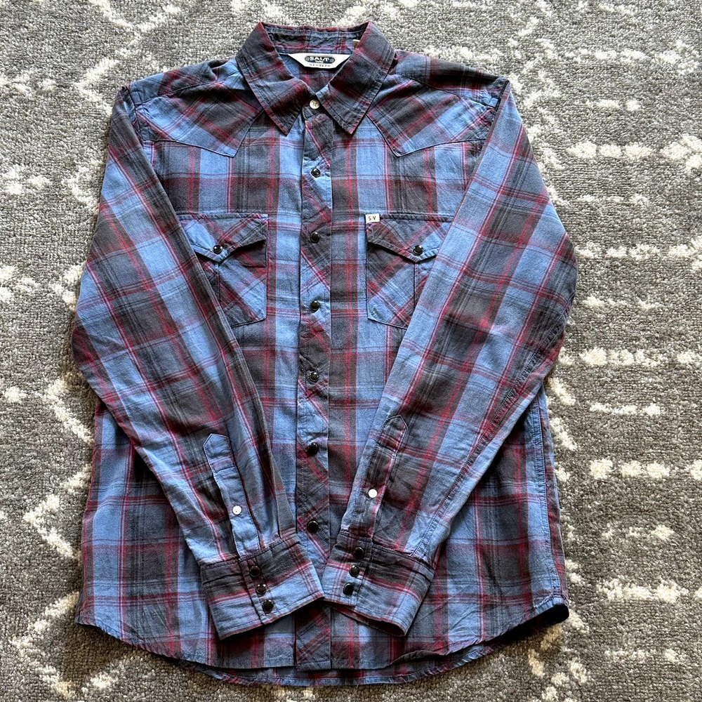 Vintage Salt Valley Classic Plaid Western Black Pearl Snap Button Size Medium